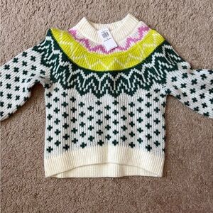 Old Navy Cream and Green Patterned Sweater